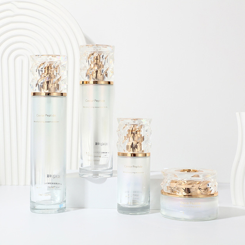 Sada kosmetických obalů s barevným gradientem Potištěná prázdná nádoba na krém na obličej Skleněná lahvička na pleťové mléko s pumpičkou