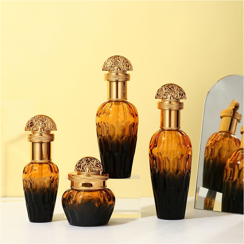 Matné čiré sklo Péče o pleť Balení Nádoby na kosmetiku Skleněná lahvička na mléko s pumpičkou s kapátkem