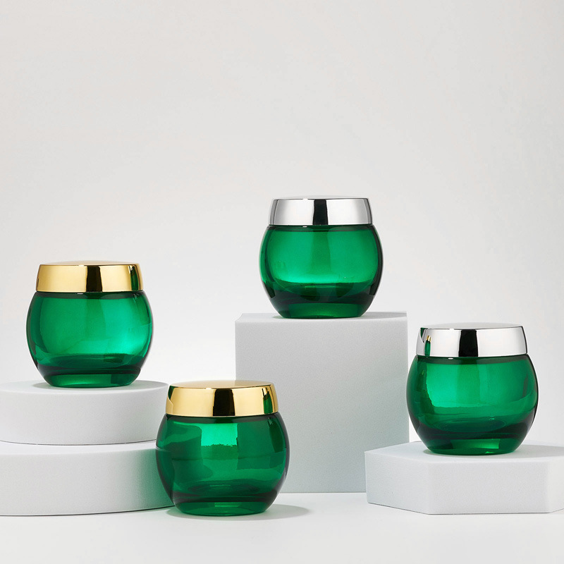 Zelená průhledná skleněná kosmetická nádoba Prázdná nádoba na tělové mléko