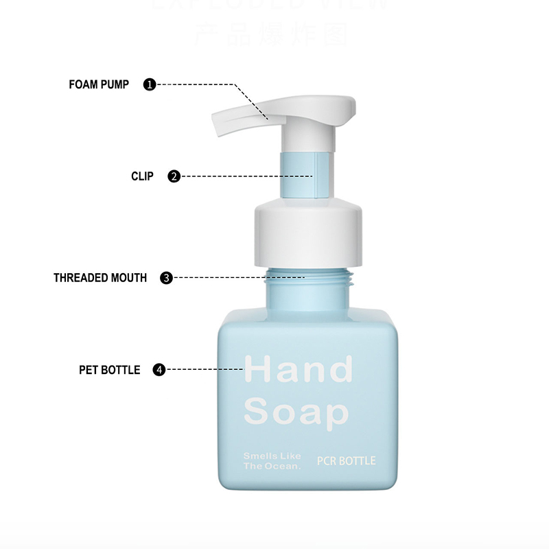 Plnitelný PCR 250ml čtvercový dávkovač mýdla na obličej Plastová láhev na mýdlo na mytí těla s pěnovou pumpou Plnitelný PCR 250ml čtvercový dávkovač mýdla na obličej Plastová láhev na mýdlo na mytí těla s pěnovou pumpou