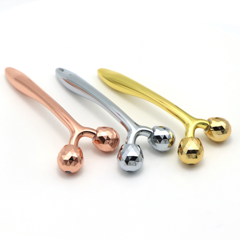 3D masážní kosmetická tyčinka ve tvaru Y Ruční lifting obličeje Péče o pleť proti stárnutí 24k zlatý kovový obličejový váleček