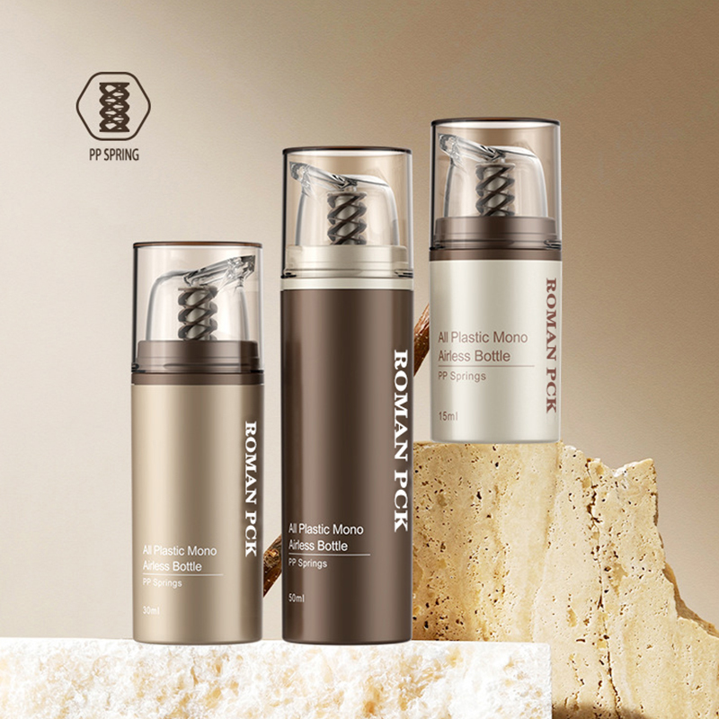 Hnědá plastová bezvzduchová kosmetická krémová čirá lahvička s pumpičkou Dávkovač péče o pleť Zásobník na make-up pro krémové gelové mléko