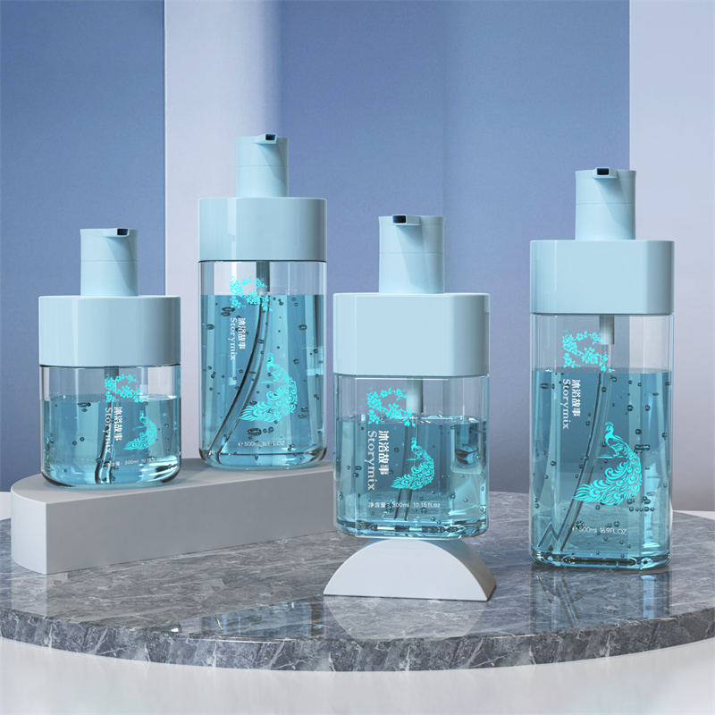 Luxusní 300 ml 500 ml oválné tělové mycí mléko lahvičky s pumpičkou pro dospělé děti Hydratační sprchový gel s bělící bublinou Vlastnosti aminokyselin