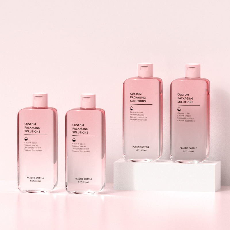 250 ml plochá lahvička s hydratačním masážním krémem Čistící prostředek na obličej a tělové mléko lahvička se sprchovým gelem a šamponem na opalovací krém