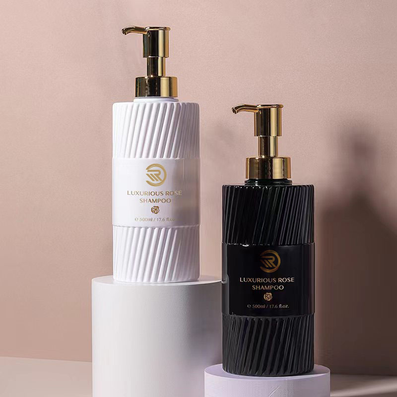 Ekologický 500ml šampon s plochým ramenem Láhev sprchového gelu Bílá Černá Lisovací Plastová pumpička Balení Emulze pro použití na pleť