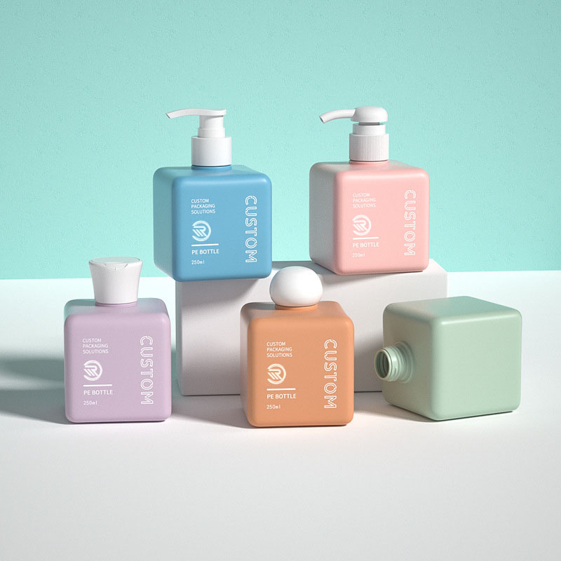Populární recyklovaný PET plastový čtvercový šampon na tělové máslo lahvičky na olej 150 ml 200 ml 250 ml velikosti se sítotiskem